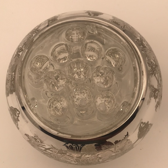 VTG 50s Viking Glass Flowerite Frog w/Flanders Poppies Sterling Silver Overlay - Picture 4 of 10